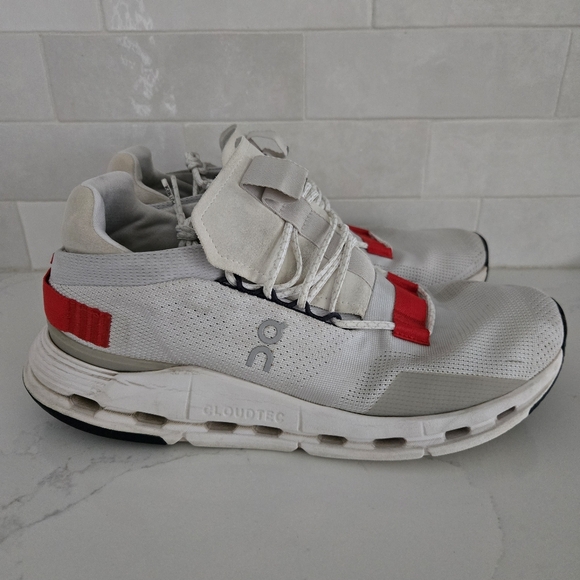On Running Cloudnova Athletic Shoe White Red Gray Men's Size 10 Cloud - Picture 2 of 9